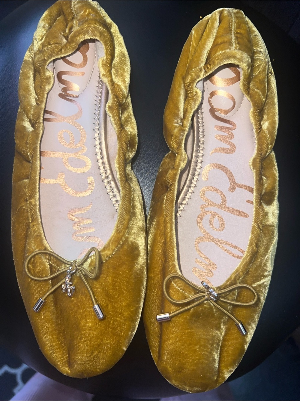 Sam Edelman Olive-Green Velvet Bow Ballet Flats - Picture 4 of 6